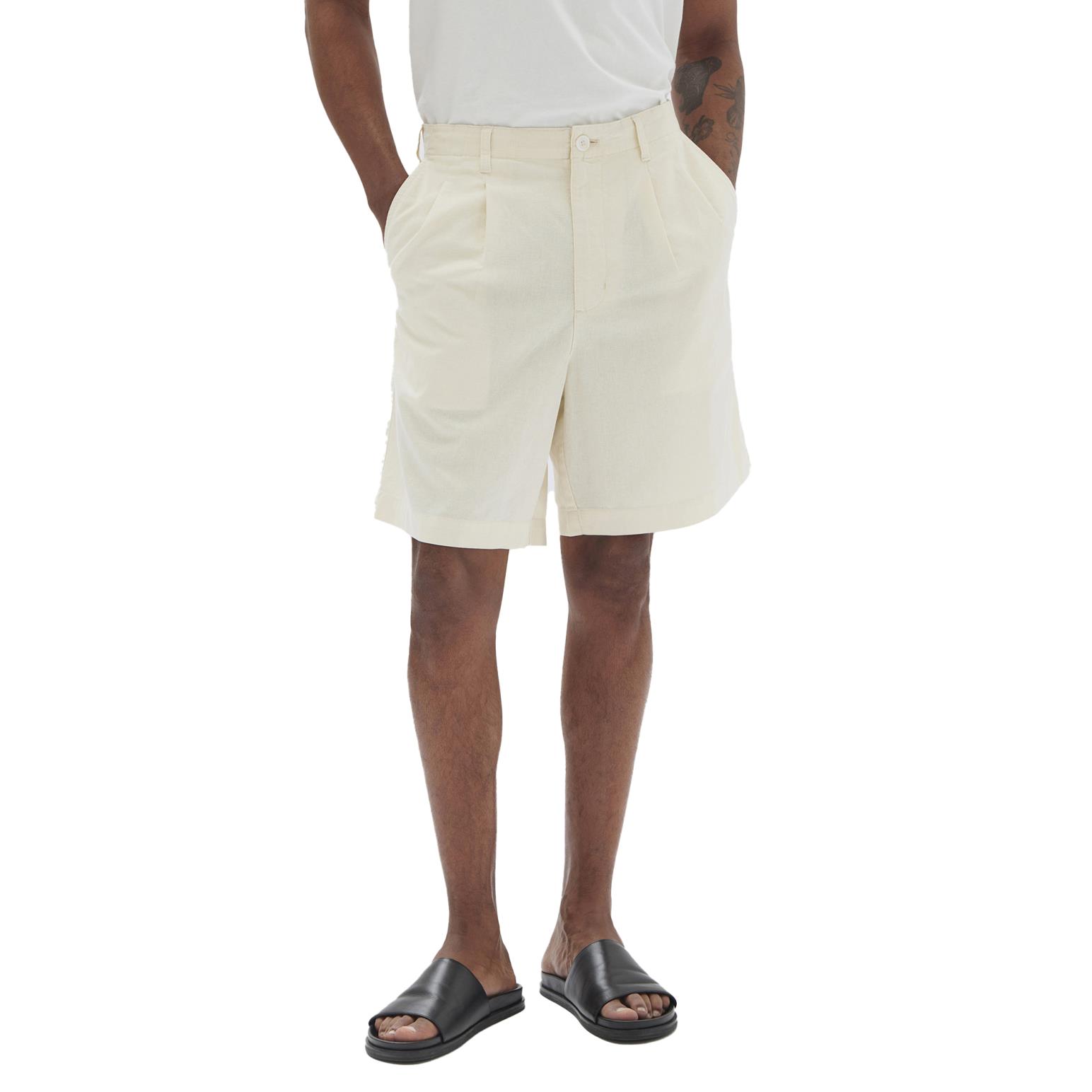 Assembly Label Stan Pleated Cotton Linen Short Stone