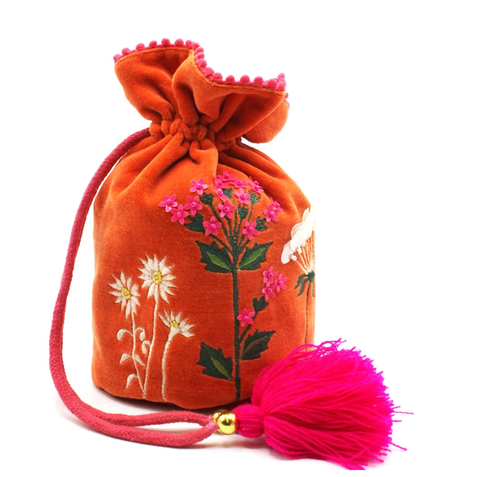 House Of Disaster Posy Orange Drawstring Pouch