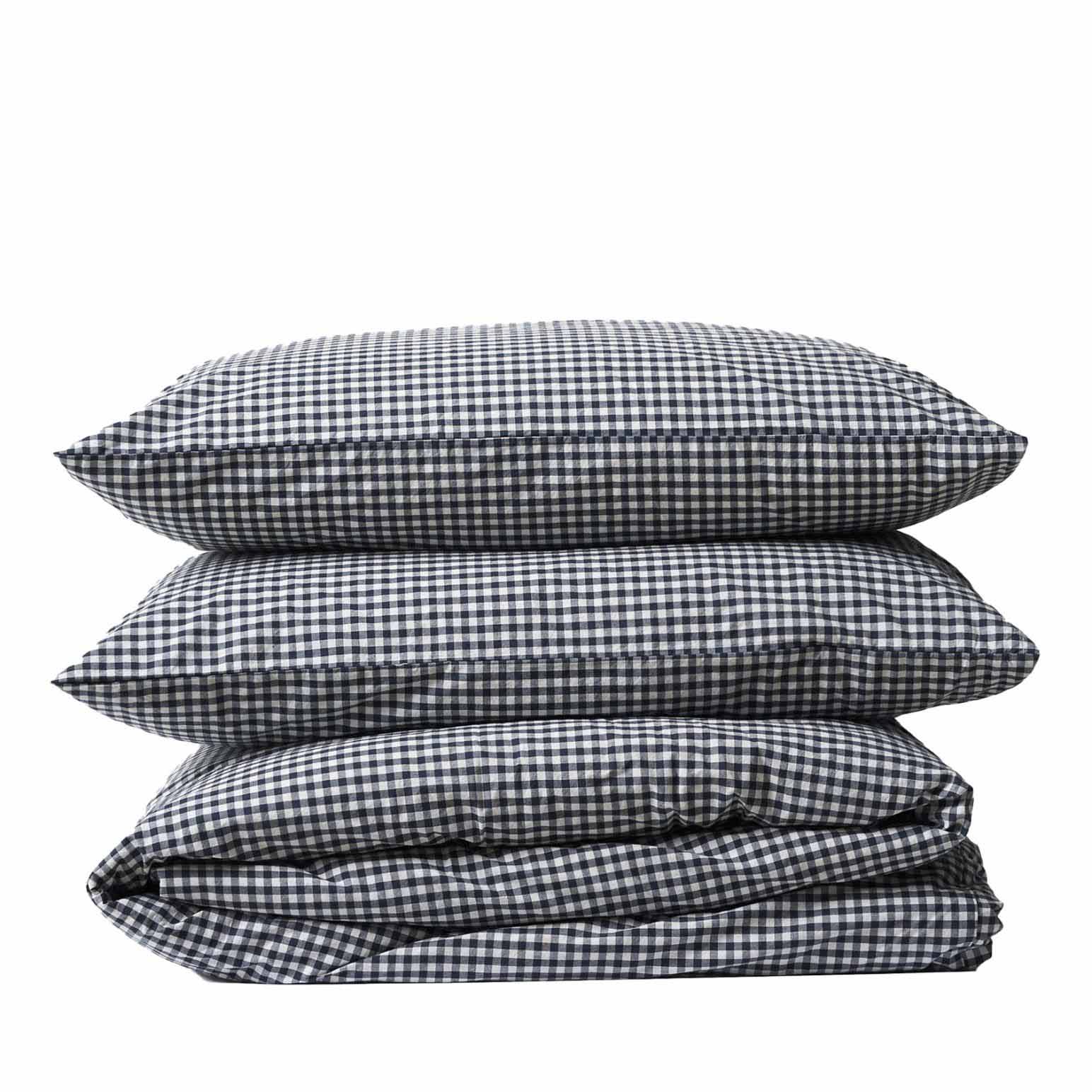 Città Gingham Organic Cotton Duvet Cover Navy Queen