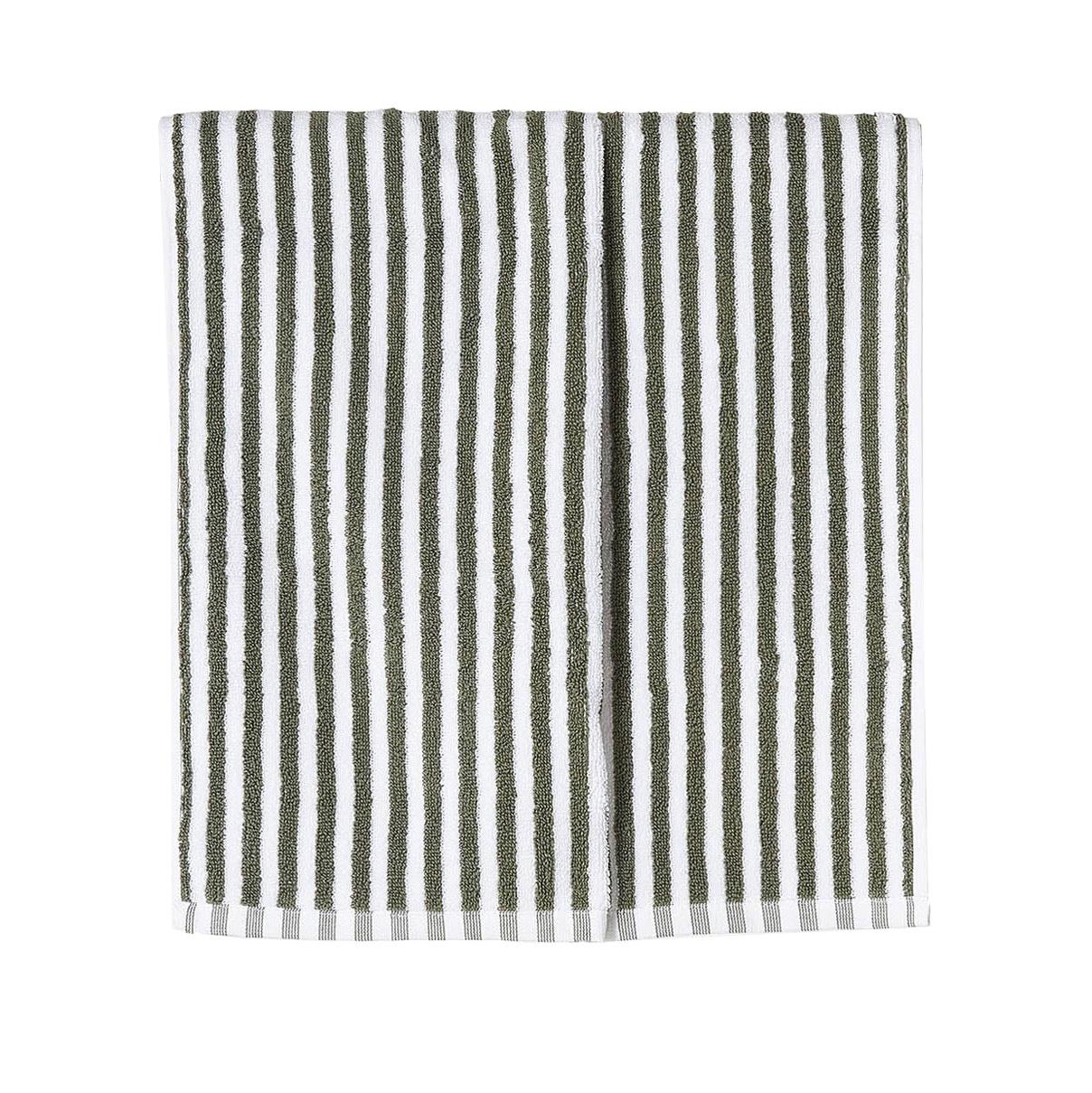 Città Wide Stripe Cotton Hand Towel Olive/White  - 45x75cm