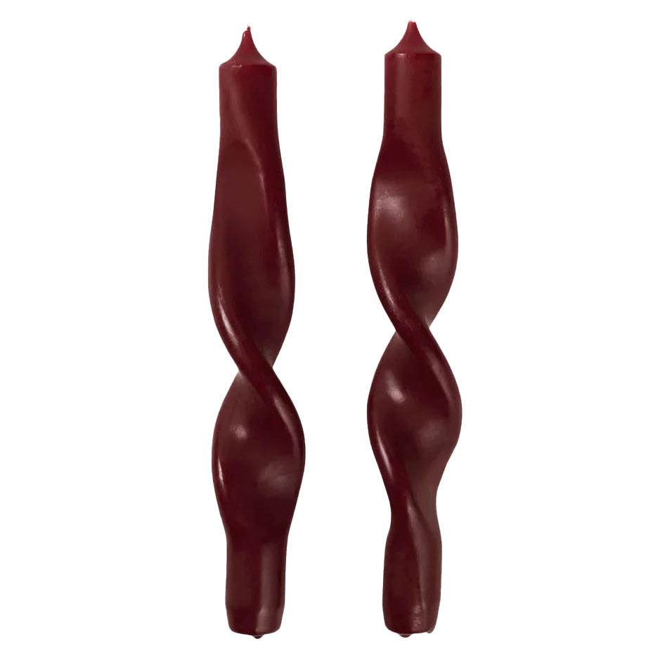 Broste Candle Twist Giftboxed Set Of 2 - Burgundy