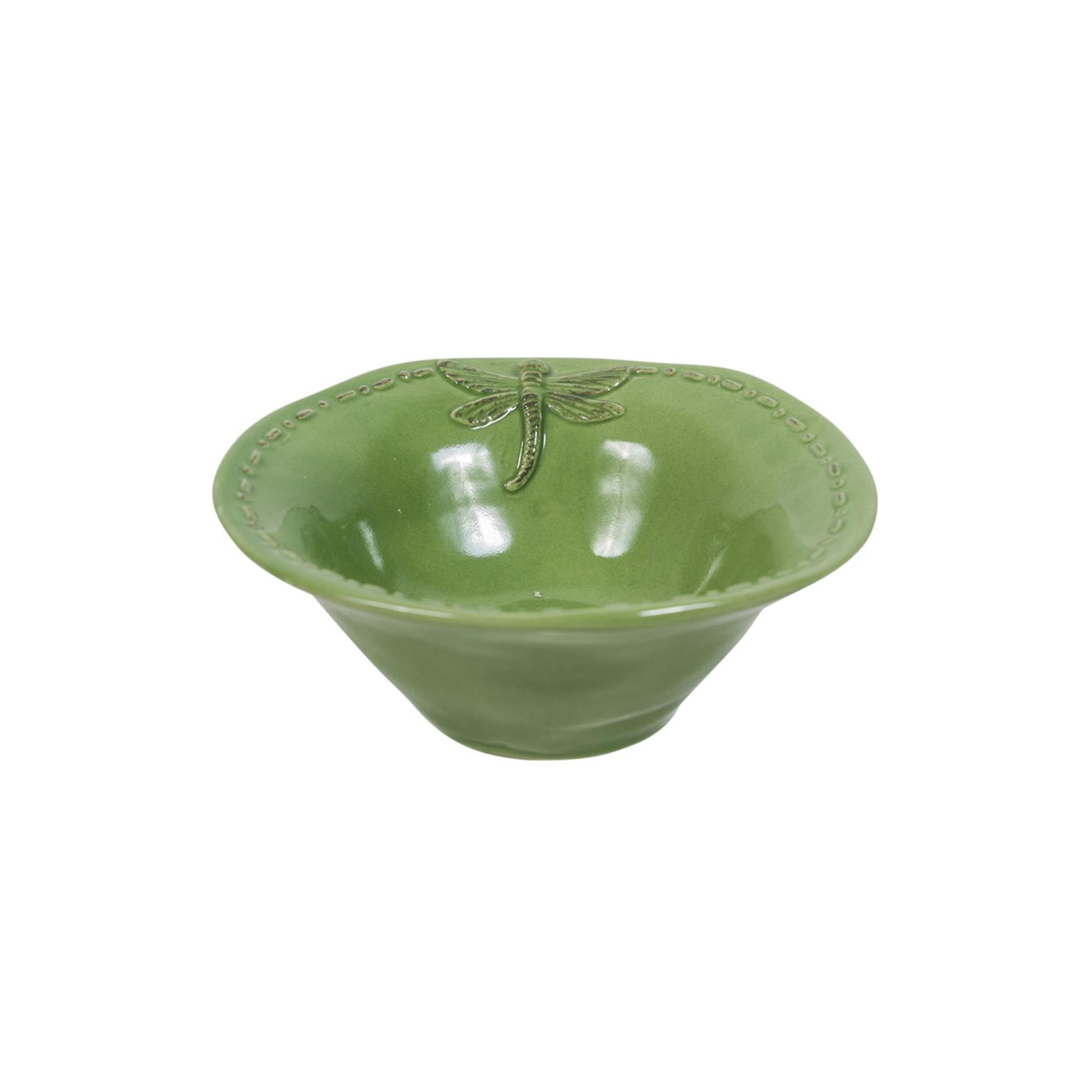 French Country Dragonfly Stoneware Green Salt Bowl