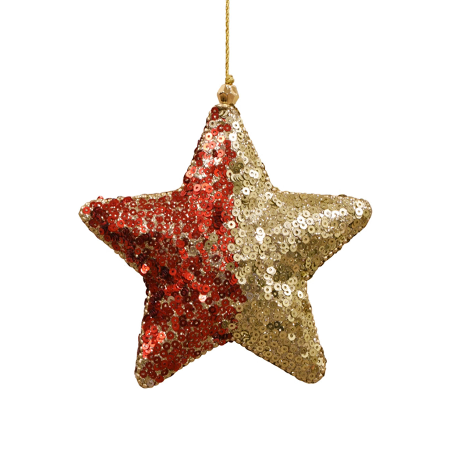 Maytime Majestic Sequined Hanging Christmas Star Half Red/Half Gold