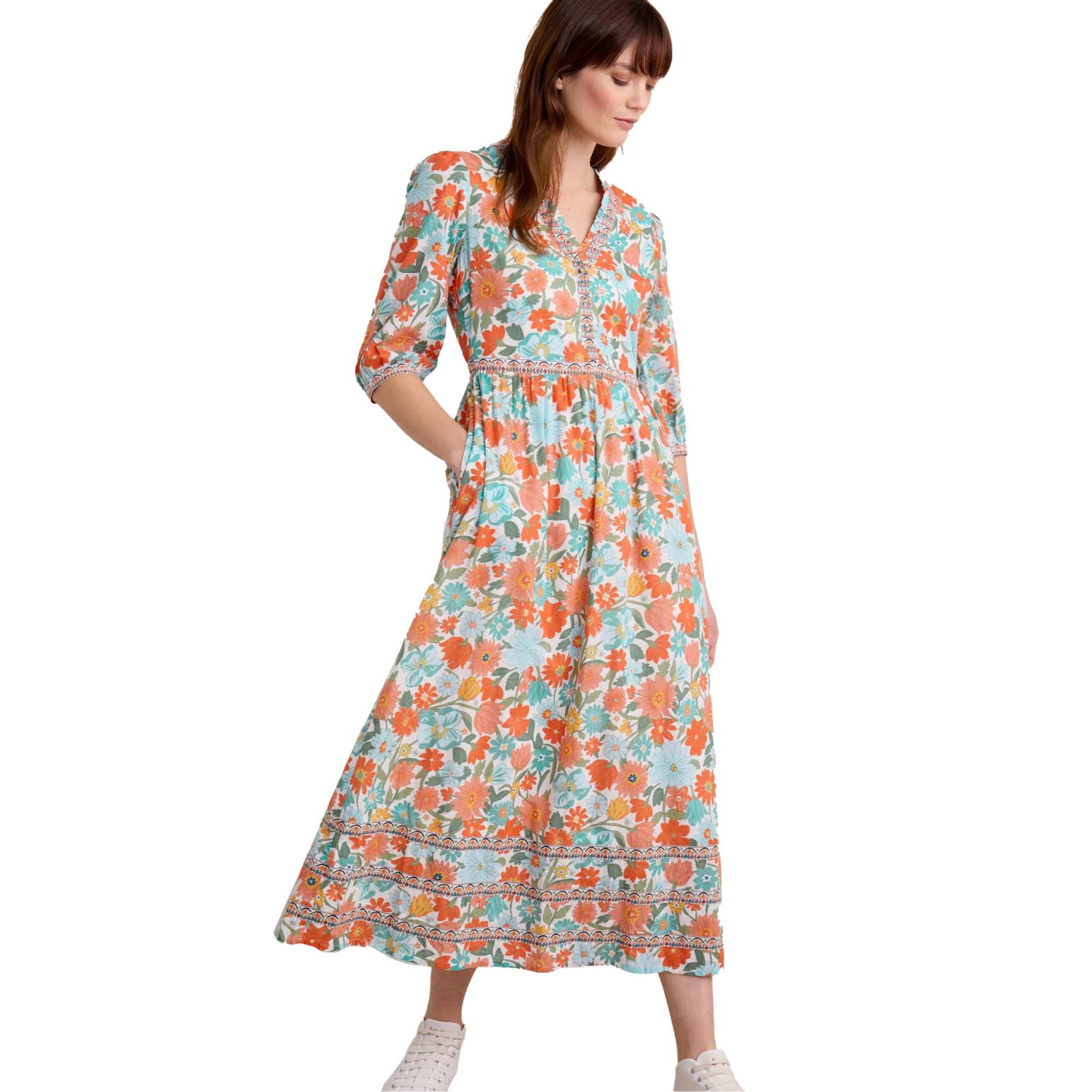 Seasalt Cornwall Blue Hills Border Dress Flowering Blooms Chalk