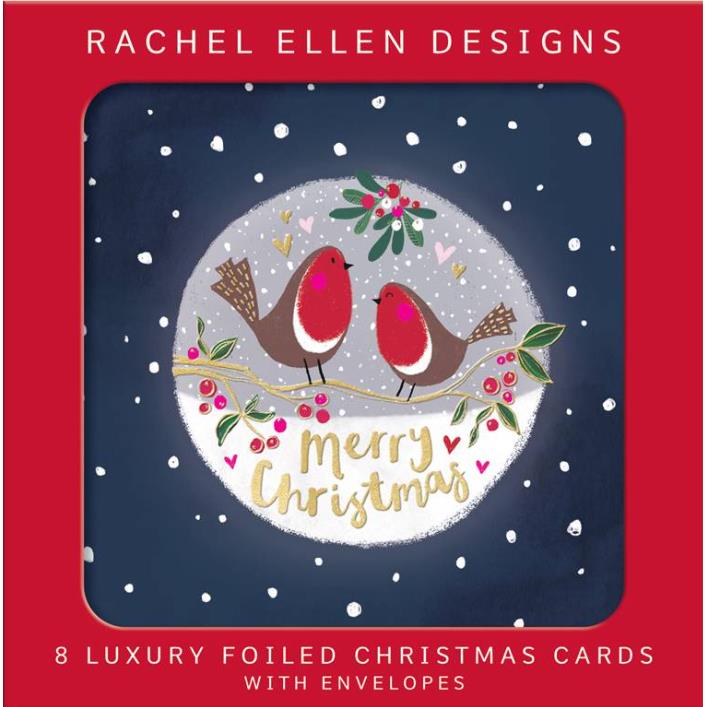 Rachel Ellen Merry Christmas Red Robin Foiled Box 8 Cards