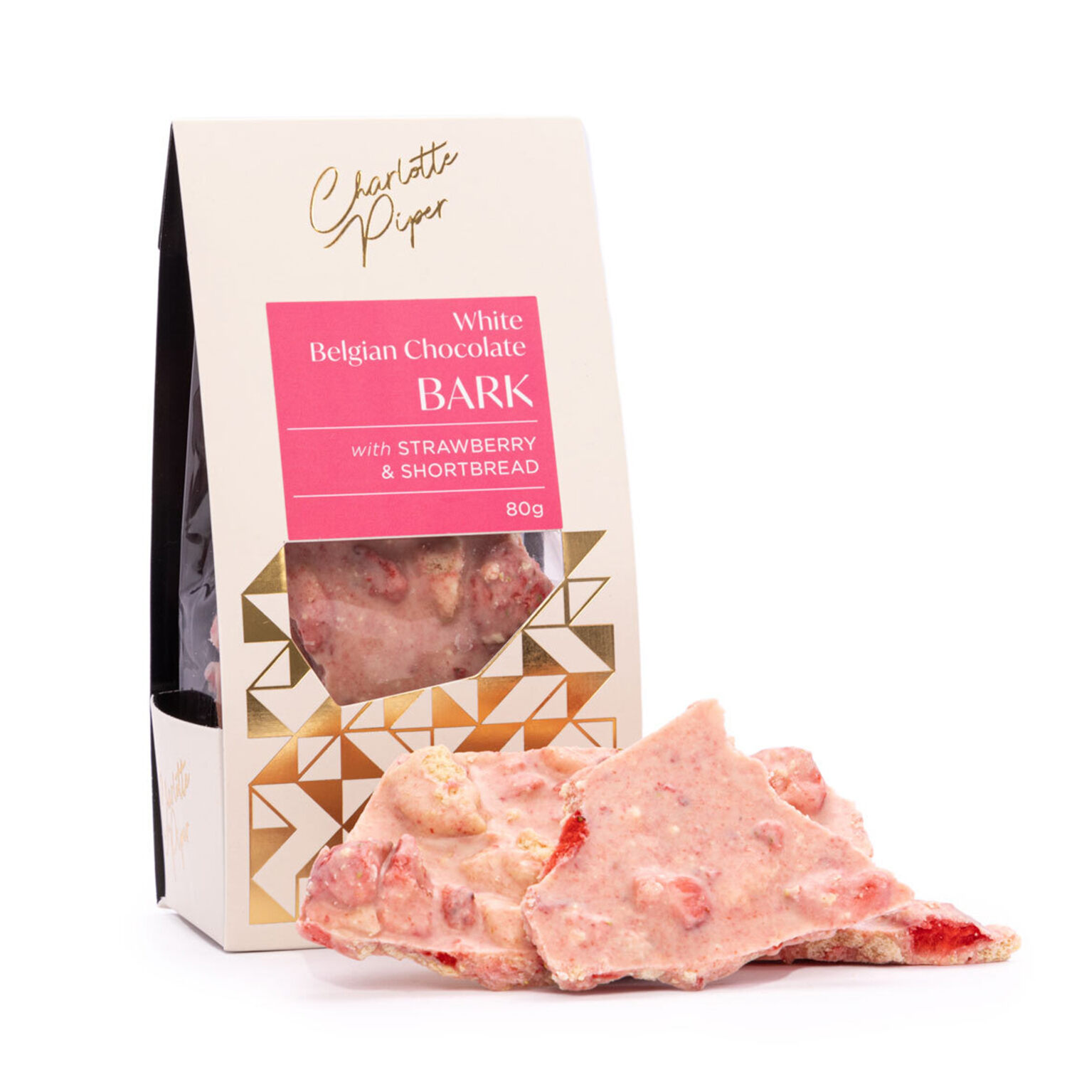 Charlotte Piper White Chocolate Strawberry & Shortbread Bark 80g