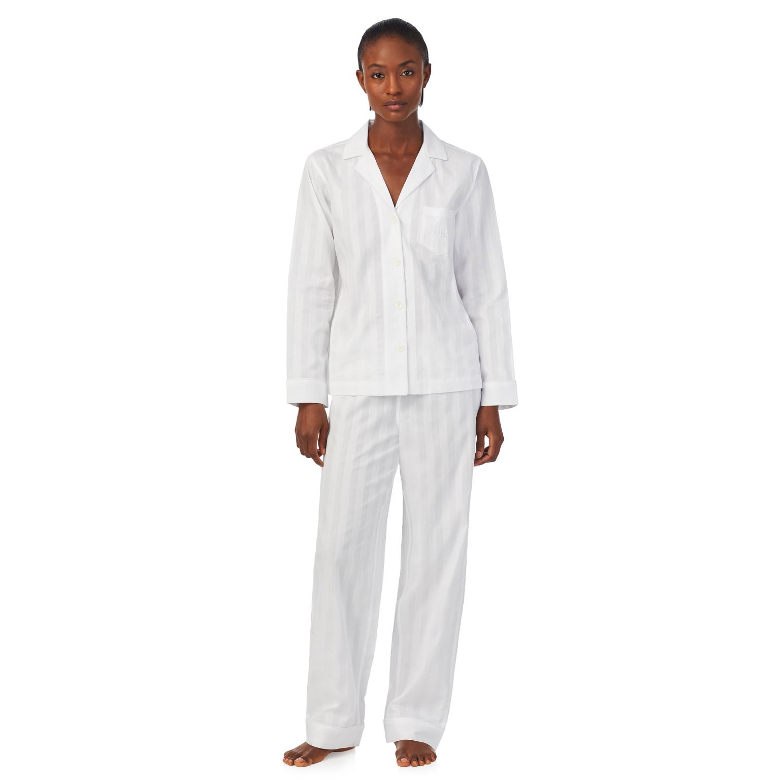 Lauren Ralph Lauren Cotton Shadow Stripe L/S Notch Collar Pajama Set