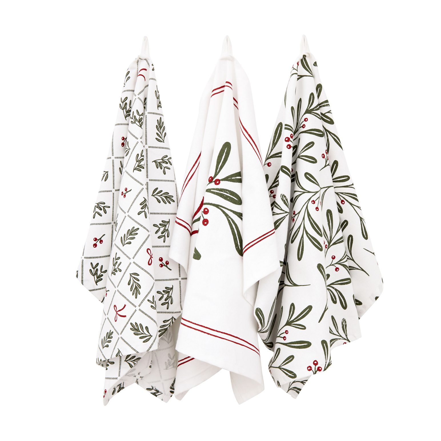 Wallace Cotton Under The Mistletoe Tea Towel Set 3