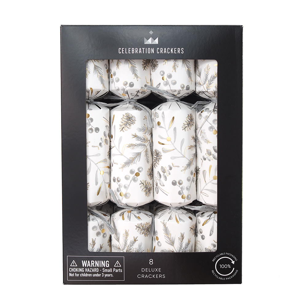 The Paperie Deluxe Crackers 12 In. Silver Botanical (8 Pack)