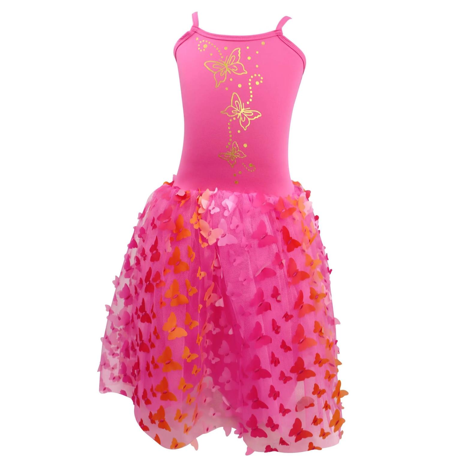 Pink Poppy Butterfly Hot Pink & Gold Multi-Layered Dress Size 3-4