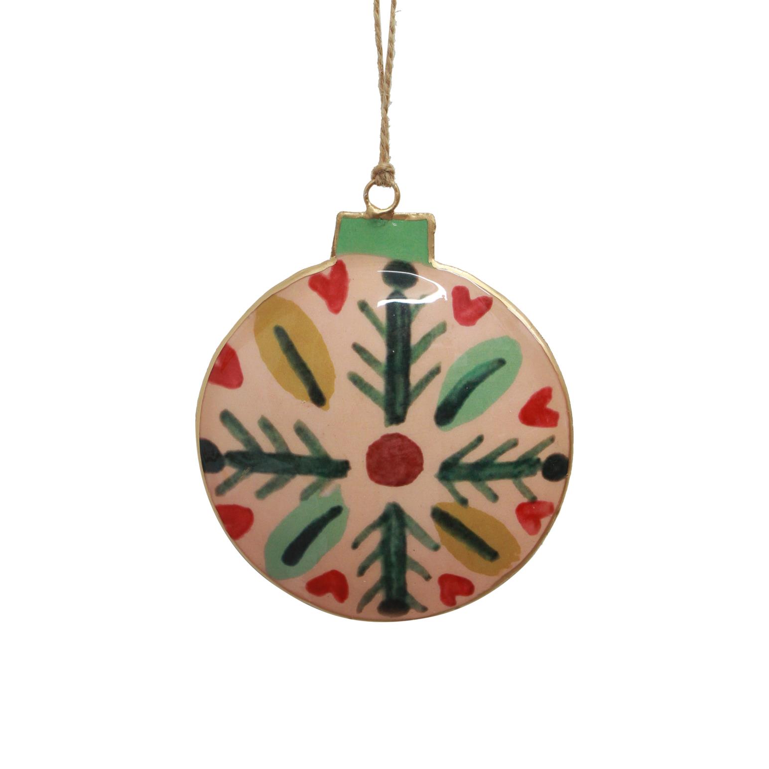 French Country Enamel Bauble Pink Decoration