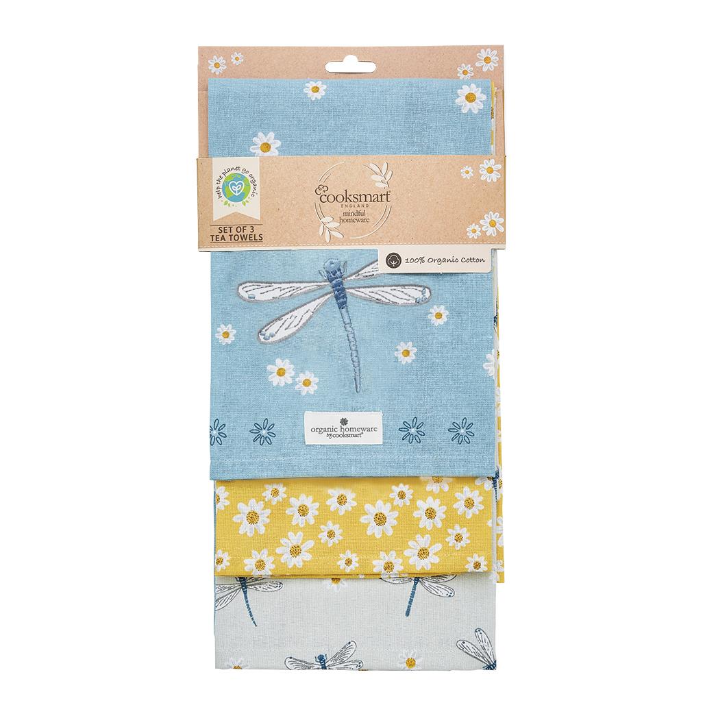 Cooksmart English Meadow Organic Cotton 3 Pack Tea Towel