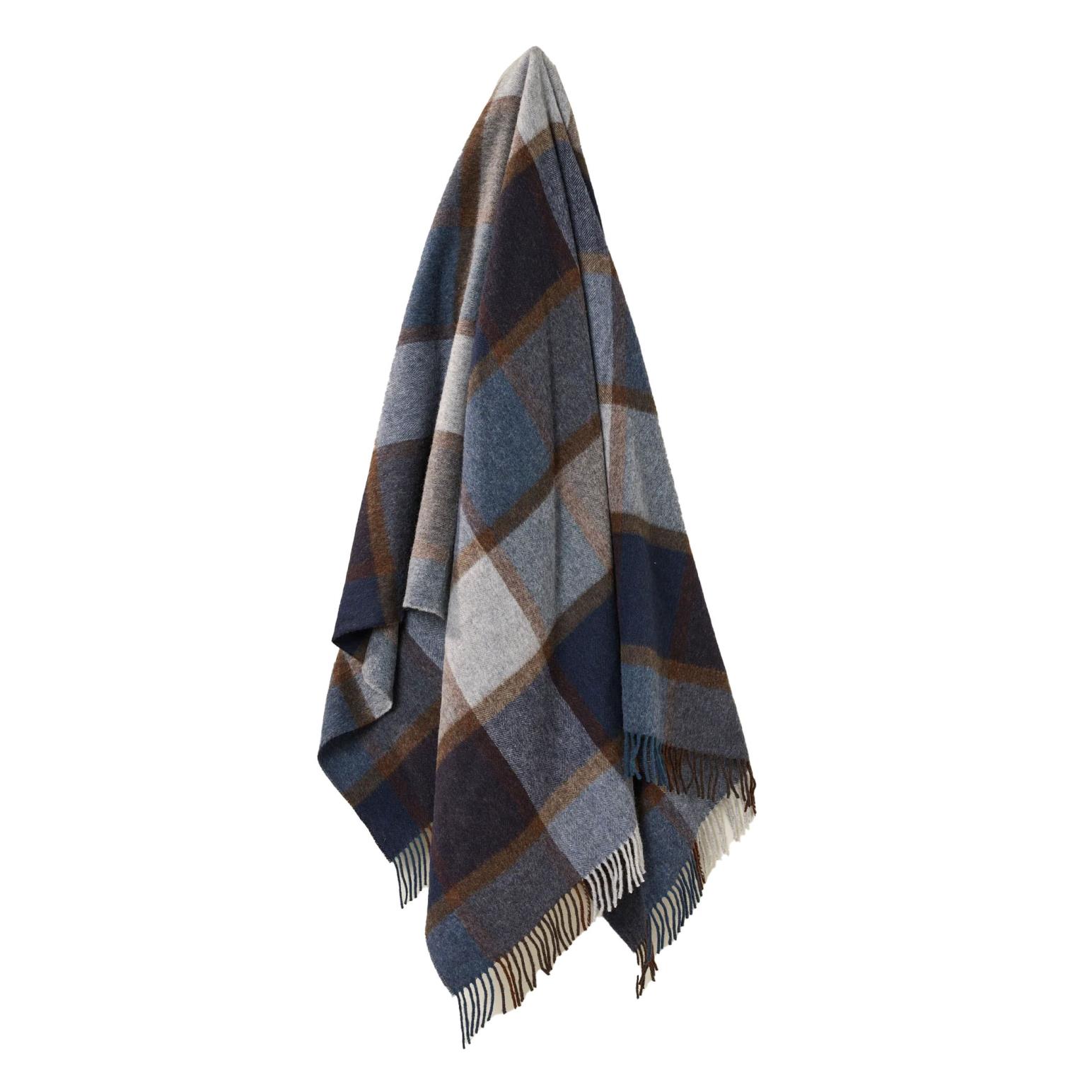 Exquisite Windowpane Navy 100% Merino Throw