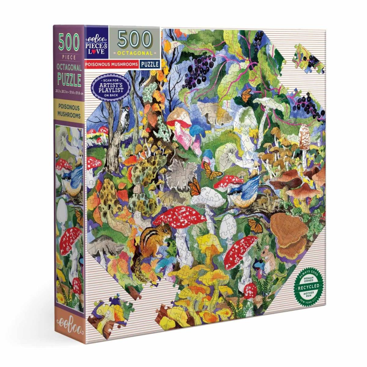 Eeboo Poisonous Mushrooms 500 Piece Octagon Puzzle