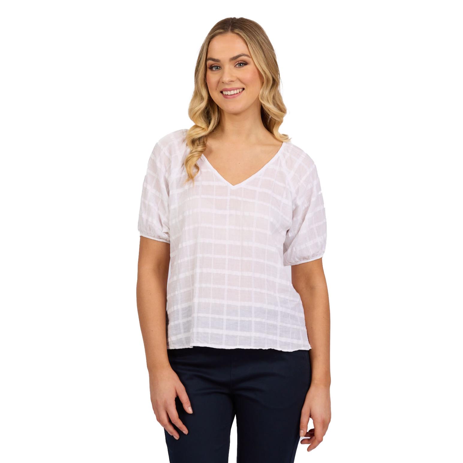 Vassalli Plain V Neck Top With Floaty Sleeve