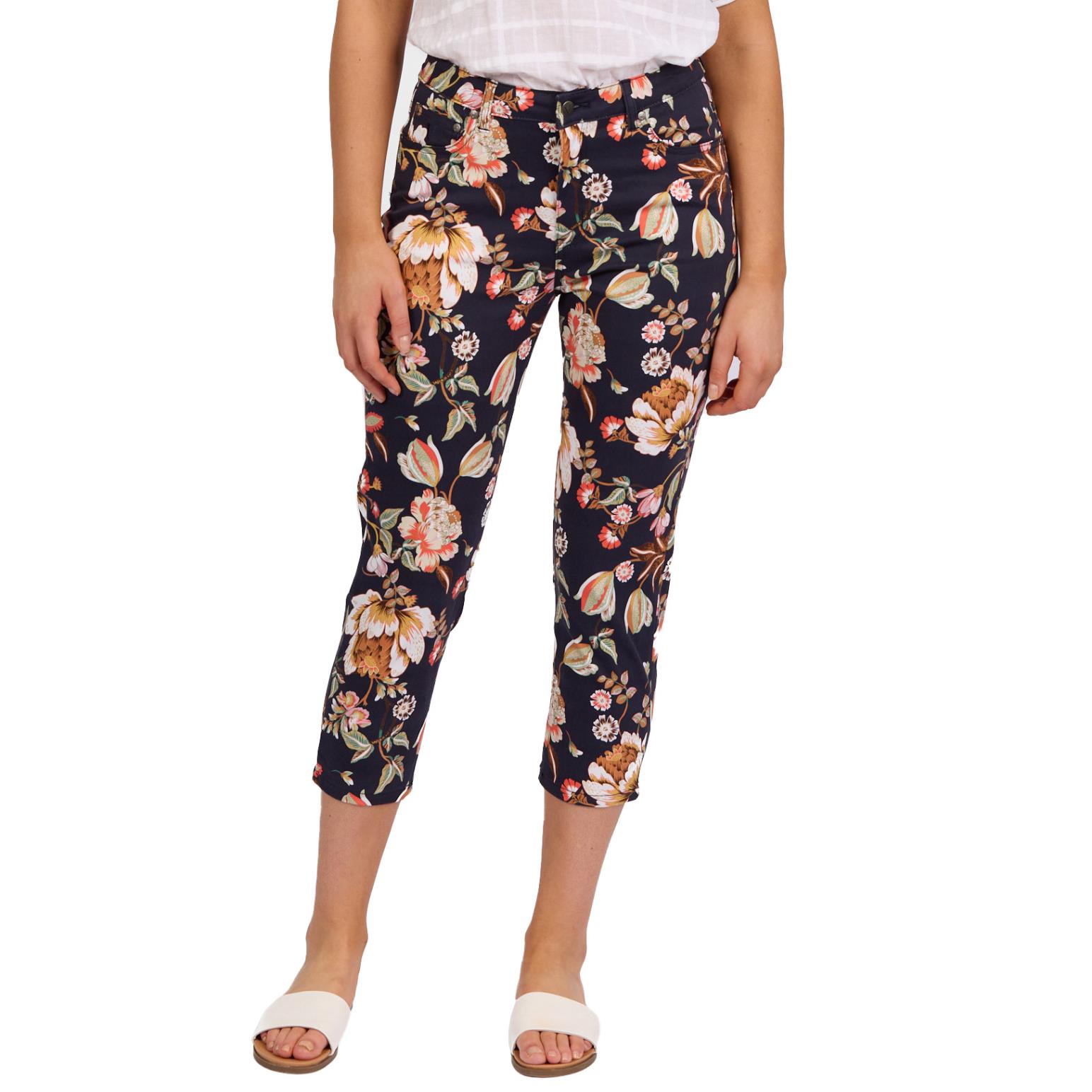 Vassalli Printed Lightweight Skinny Leg 7/8 Length Pant With Fly